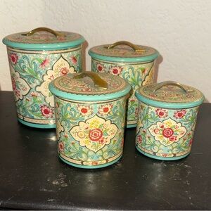 Vintage Floral Canister Set - Teal and Red